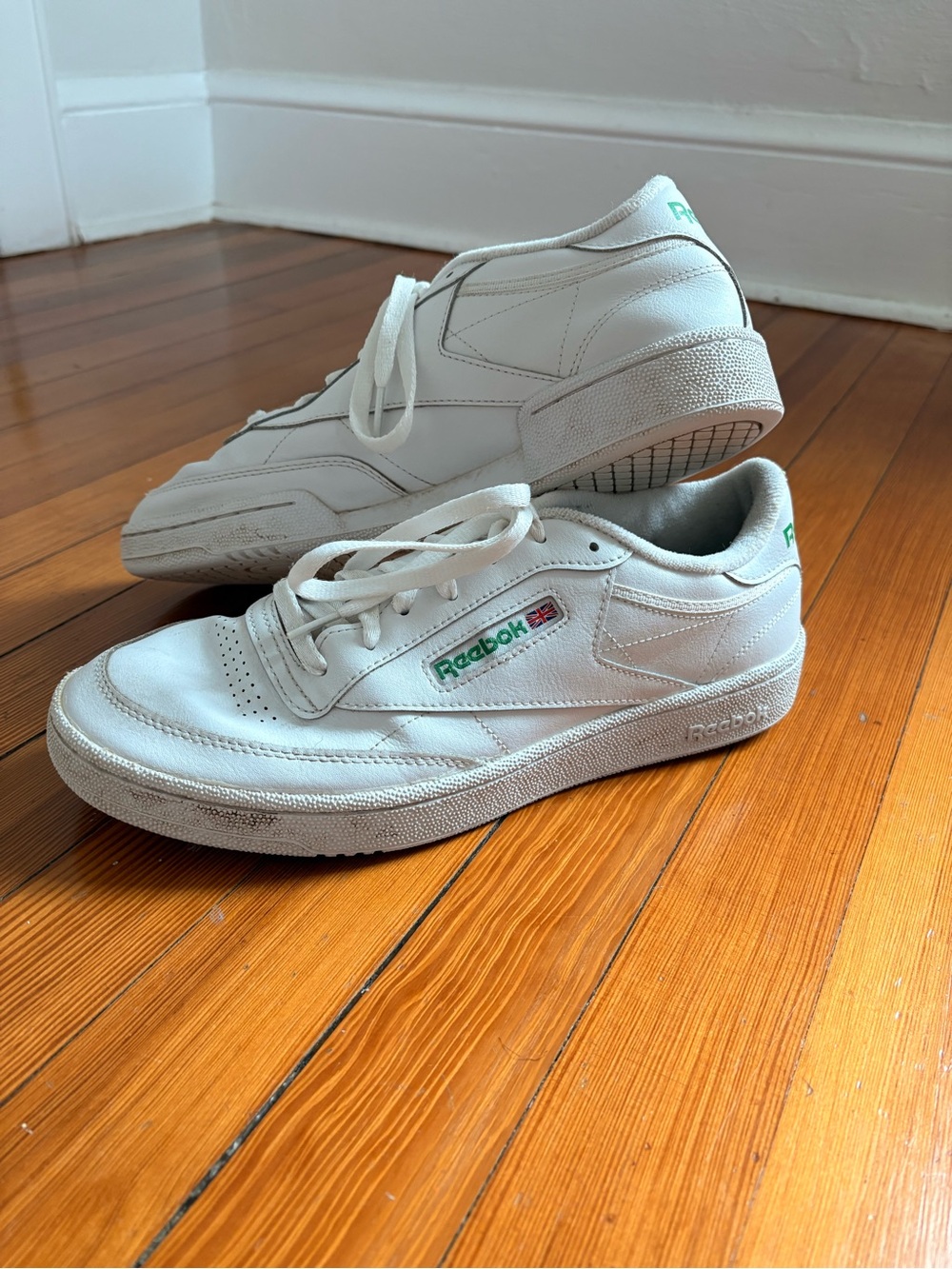 Reebok White Classic Retro Sneakers with Green Logo